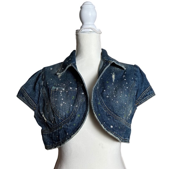 Vintage Y2K Girly Icon Women's Denim Bolero Jacket Cropped Shrug Top - Picture 1 of 6